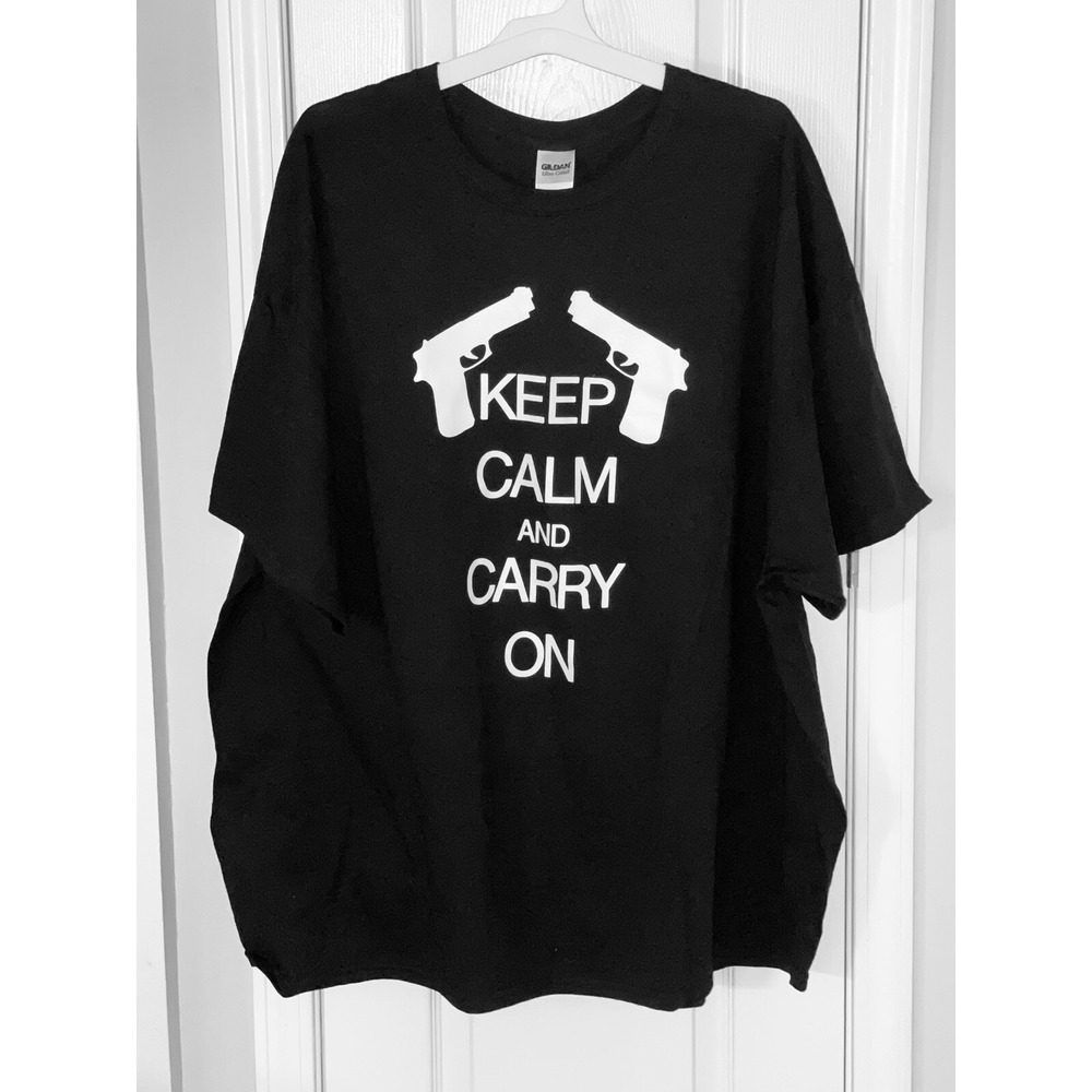 Keep Calm And Carry On Handgun 2nd Amendment Rights Men's Black T-shirt Size 4XL